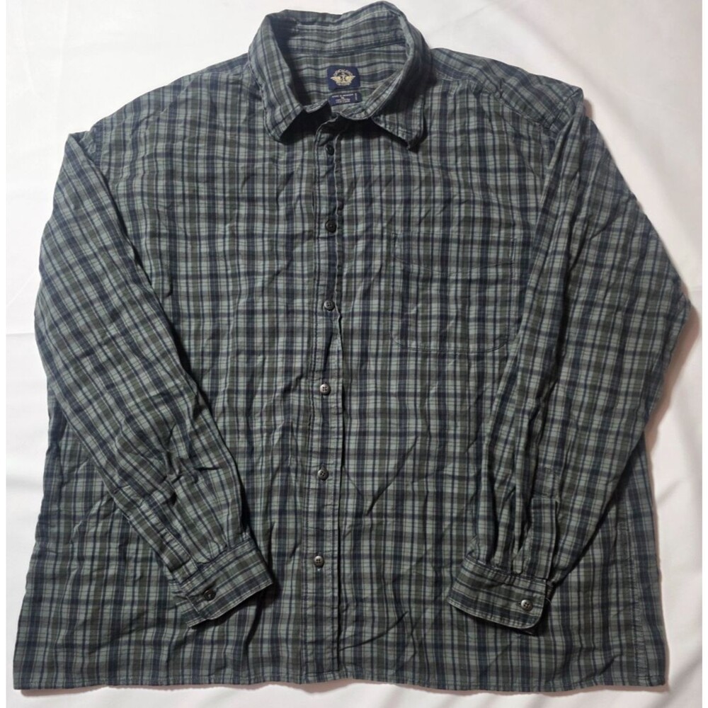 Dockers Mens XL Gray Green Plaid Long Sleeve Button Up 100 Cotton Flannel Shirt